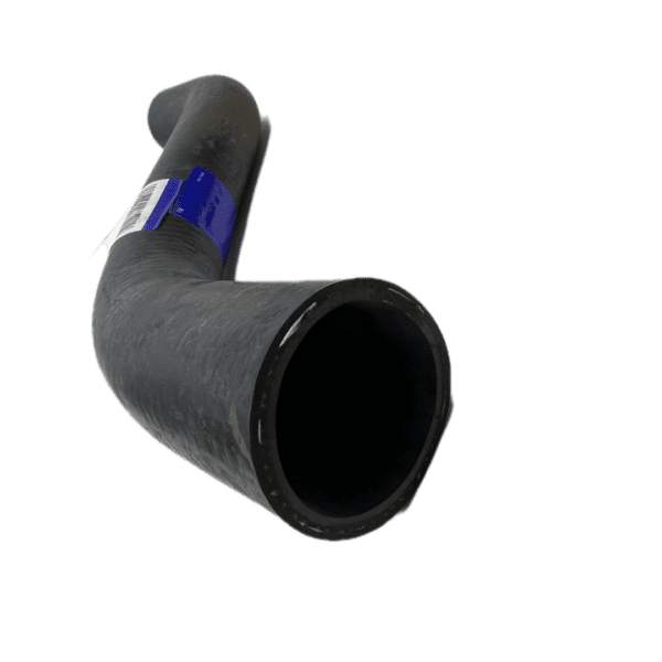 A black pipe with blue trim on top of green background.