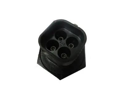 A black plastic plug with four holes.