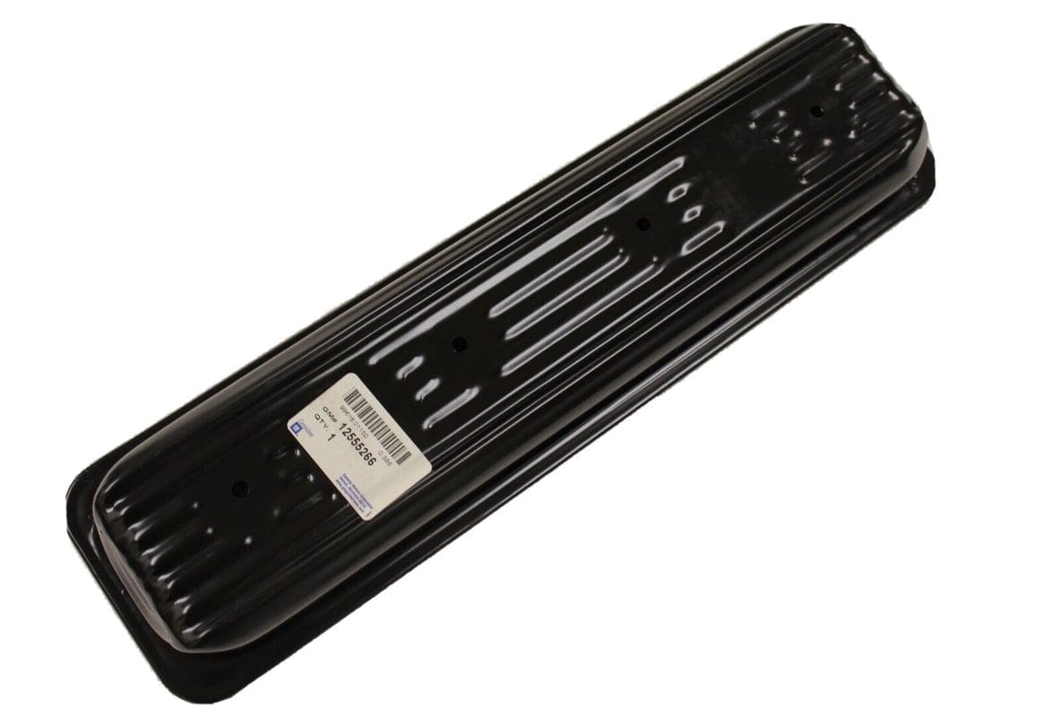 A black plastic tray with some type of label