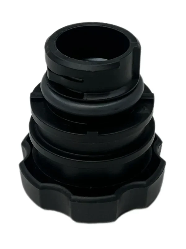 A black plastic object with a ring around it.