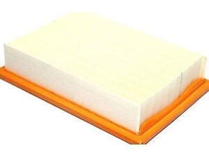 A white and orange air filter sitting on top of an orange base.