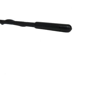 A black handle is on the side of a white background.