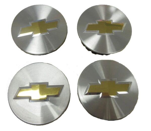 A set of four chevy logo chrome plated center caps.