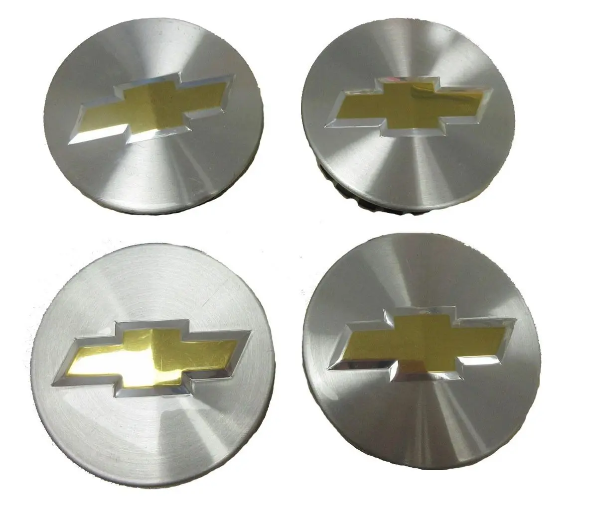 A set of four chevy logo chrome plated center caps.