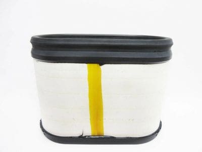 A white container with yellow stripe on top of it.