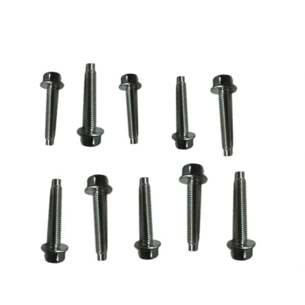 A set of 1 0 black screws that are sitting on top of each other.