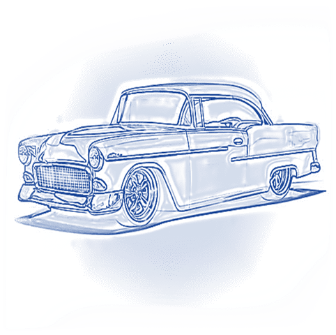 A drawing of an old car on a white background