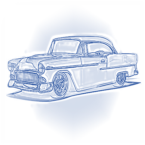 A drawing of an old car on a white background