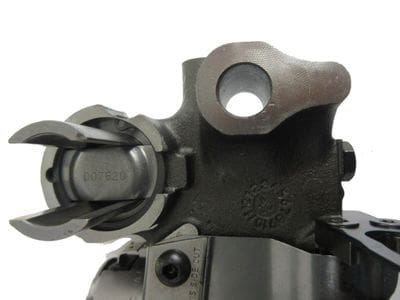 A close up of the rear sight on a rifle