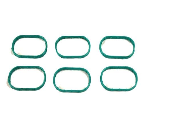 A set of eight green rubber bands.