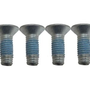 A set of four blue and white screws.