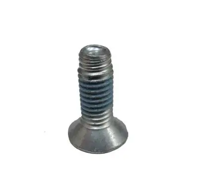 A close up of a screw with a blue stripe on it