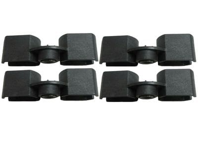 A set of four black plastic caps for the sides of a car.